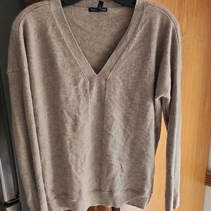 Eileen Fisher Tan Cashmere Side Zip Tan V-Neck Sweater